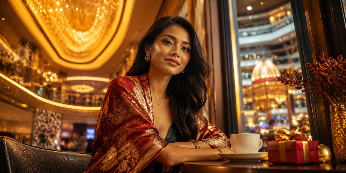Pengguna mengakses aplikasi casino di kedai kopi dengan suasana santai dan nyaman