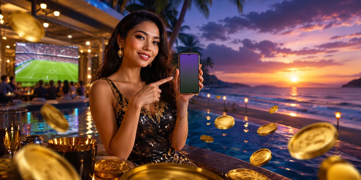Pengguna mengakses platform casino dengan aman di tepi pantai menggunakan ponsel
