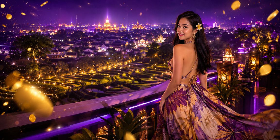 Tampilan neon terang hiburan casino dengan atmosfer malam yang penuh warna